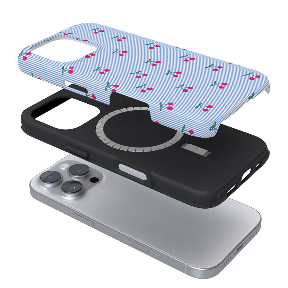 Tough MagSafe® Phone Case - Blue Stripe Cherries