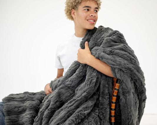 Sculpted Plush Gray Blanket