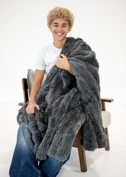 Sculpted Plush Gray Blanket