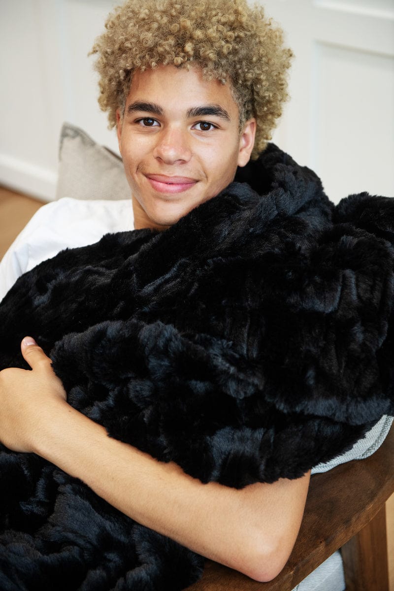 Sculpted Plush Black Blanket