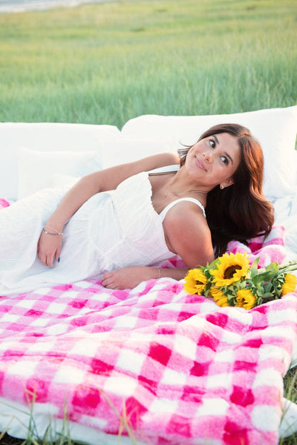Gingham Check Hot Pink Blanket