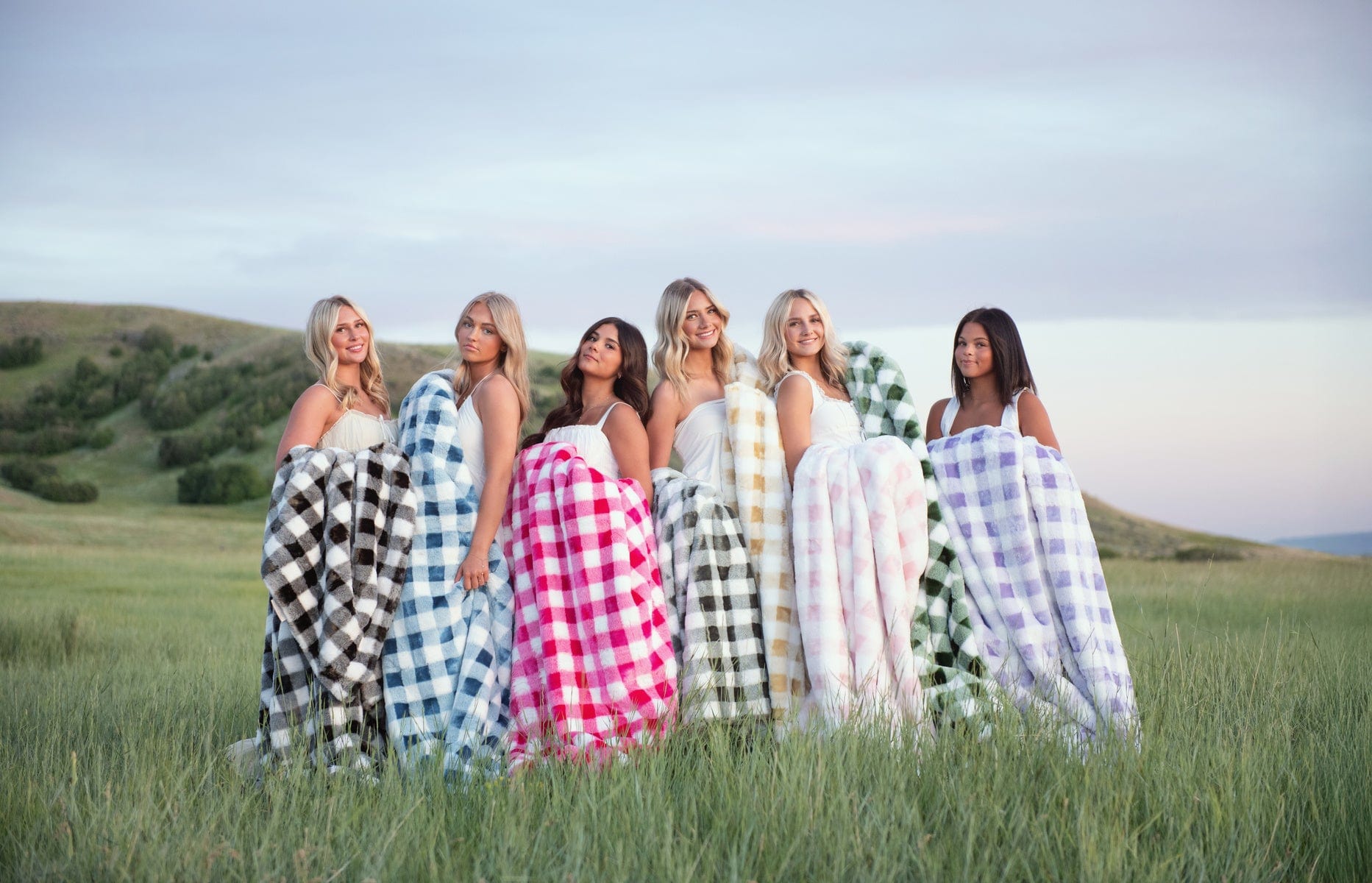 Gingham Check Silver Mist Blanket